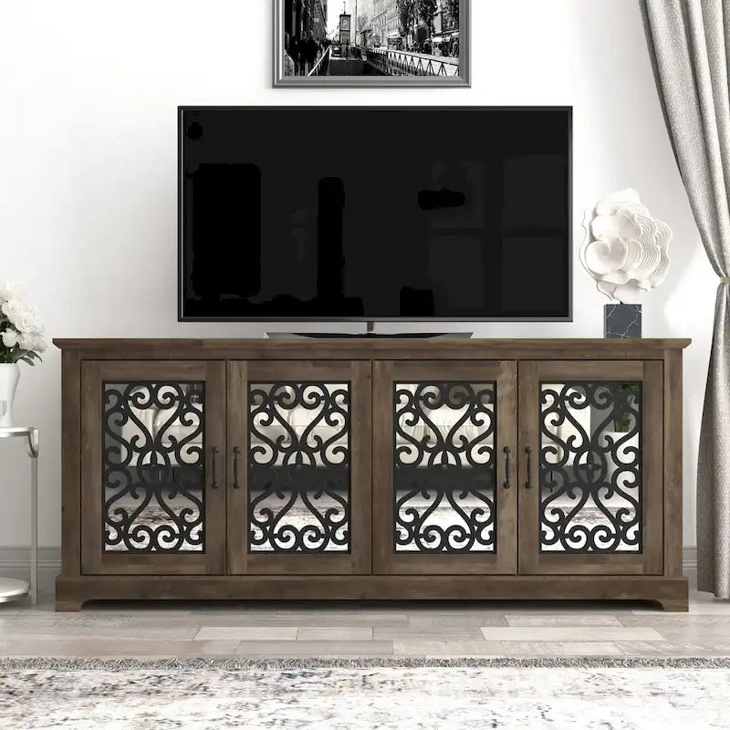 GALANO Calidia 68.2 in. Grey Stone 4-Door Wide TV Stand for TVs up to 75 in. - 68.2L x 17.1W x 29.3H