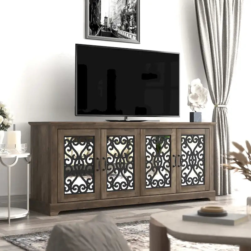 GALANO Calidia 68.2 in. Grey Stone 4-Door Wide TV Stand for TVs up to 75 in. - 68.2L x 17.1W x 29.3H