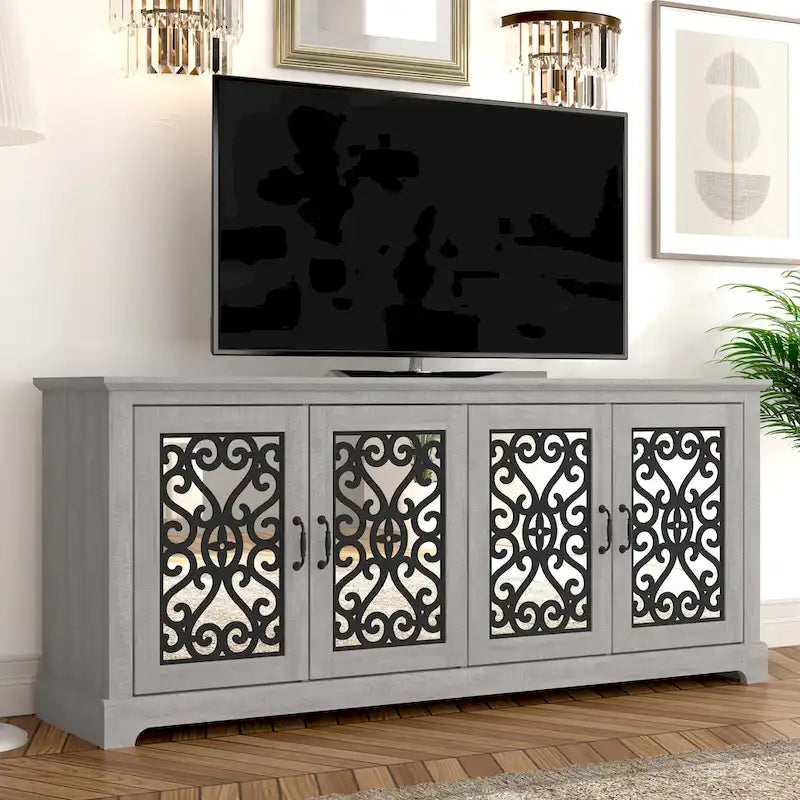 GALANO Calidia 68.2 in. Grey Stone 4-Door Wide TV Stand for TVs up to 75 in. - 68.2L x 17.1W x 29.3H
