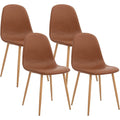 Washable PU Cushion Seat and Metal Legs Side Chair,Set of 4, Brown