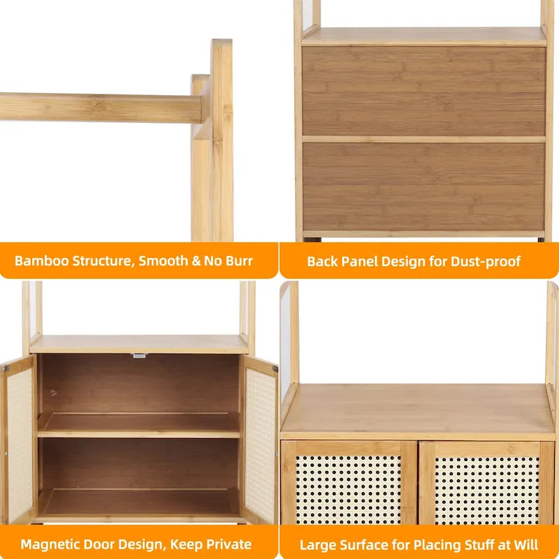 Bamboo Garment Rack with Clothes Rail Storage Organiser Freestanding - 21 x 13 x 66