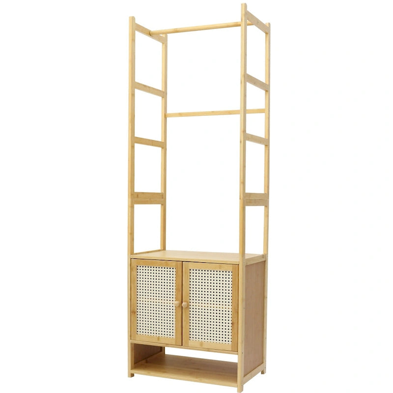 Bamboo Garment Rack with Clothes Rail Storage Organiser Freestanding - 21 x 13 x 66