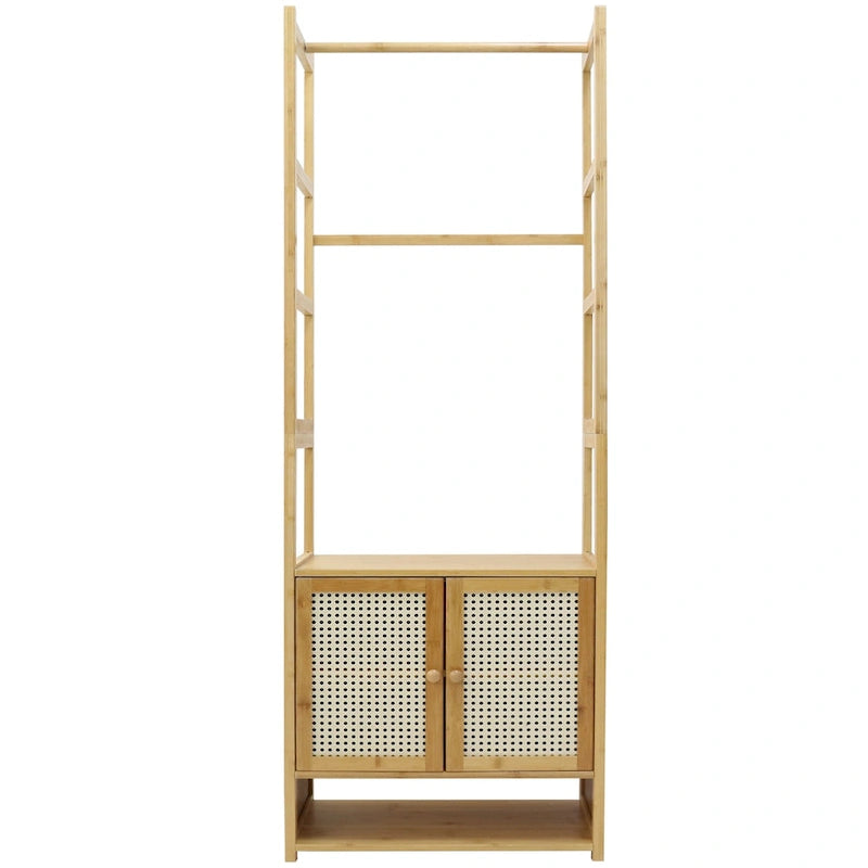 Bamboo Garment Rack with Clothes Rail Storage Organiser Freestanding - 21 x 13 x 66