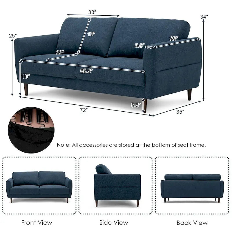 Gymax 72 Fabric Sofa Couch Living Room Small Apartment Furniture w/
