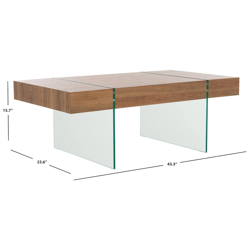 SAFAVIEH Pluma Glass Leg Rectangular Coffee Table - 43.3 W x 23.6 L x 15.7 H - 43Wx24Dx16H