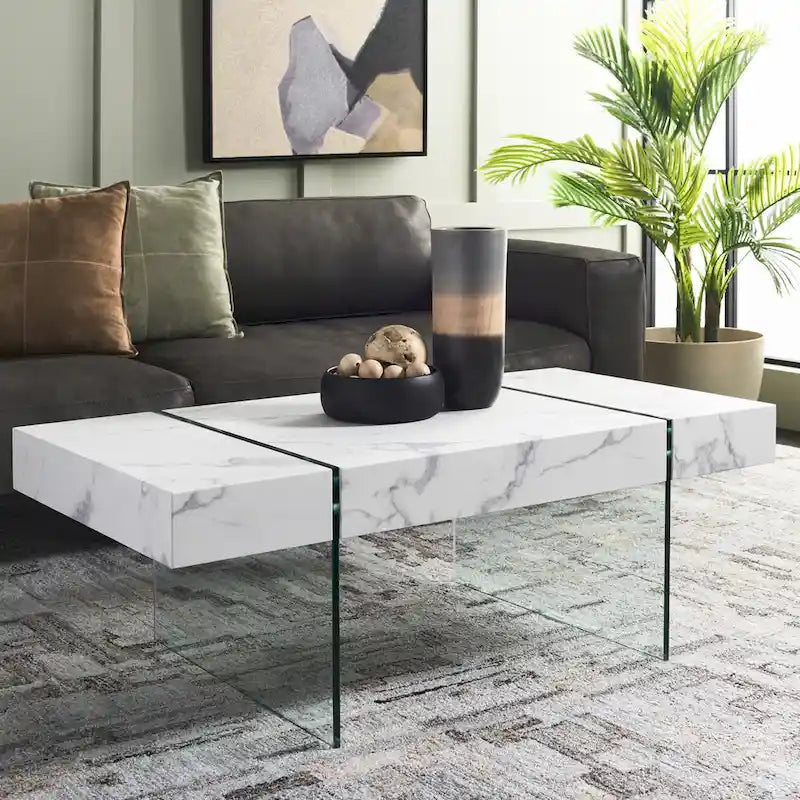 SAFAVIEH Pluma Glass Leg Rectangular Coffee Table - 43.3 W x 23.6 L x 15.7 H - 43Wx24Dx16H