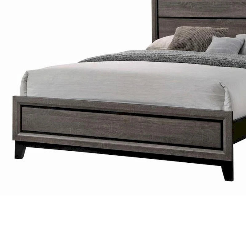 Transitional Wooden Eastern King Bed with Plank Headboard, Gray Oak