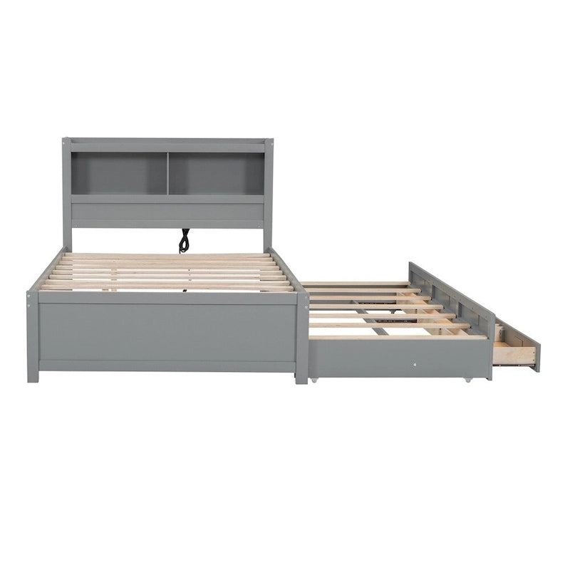 Full Size Platform Bed with Trundle and USB Plugs