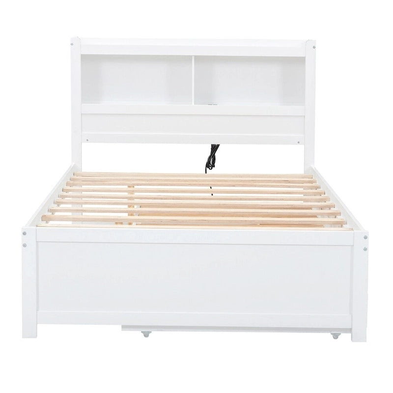 Full Size Platform Bed with Trundle and USB Plugs