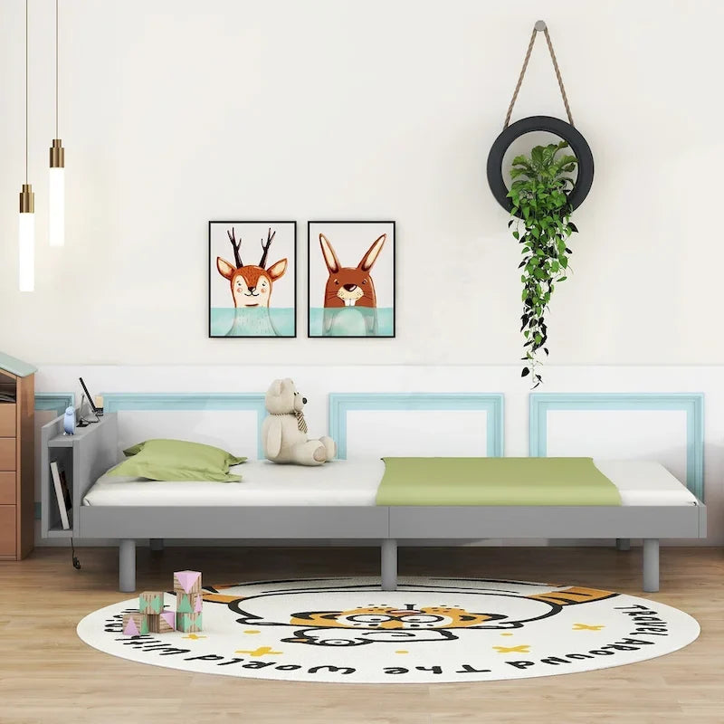 Modern Design Twin Size Platform Bed Frame with Built-in USB Ports