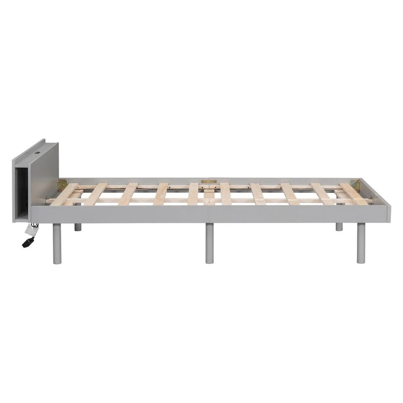 Modern Design Twin Size Platform Bed Frame with Built-in USB Ports
