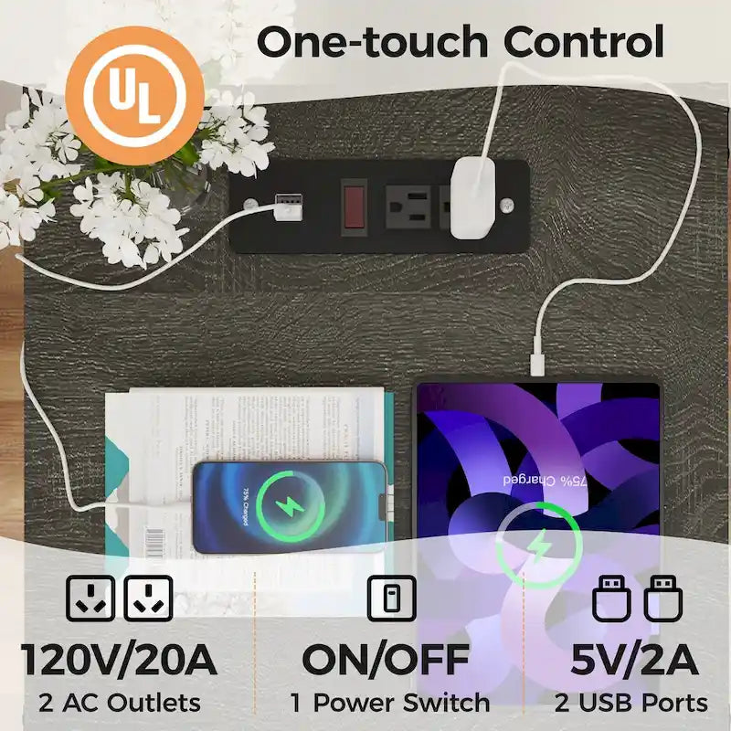 Farmhouse Nightstand with Charging Station and Barn Door (Set of 2)