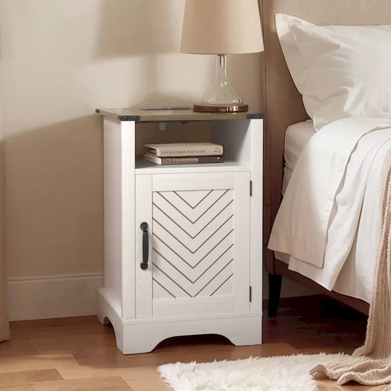 Farmhouse Nightstand with Charging Station and Barn Door (Set of 2)