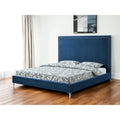 Navy Blue Solid Wood King Upholstered Velvet Bed with Nailhead Trim