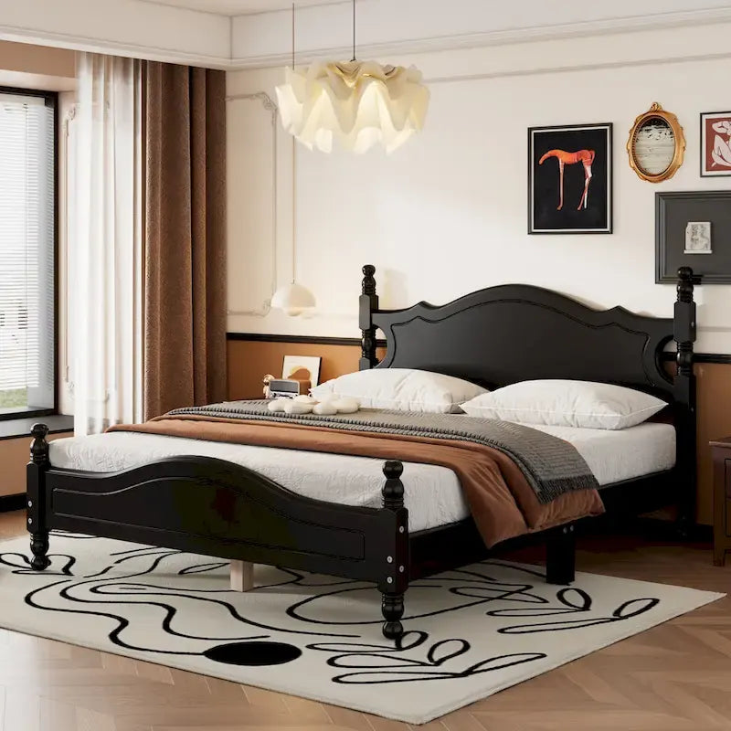 Retro Style Platform Bed Wood Platform Bed Frame
