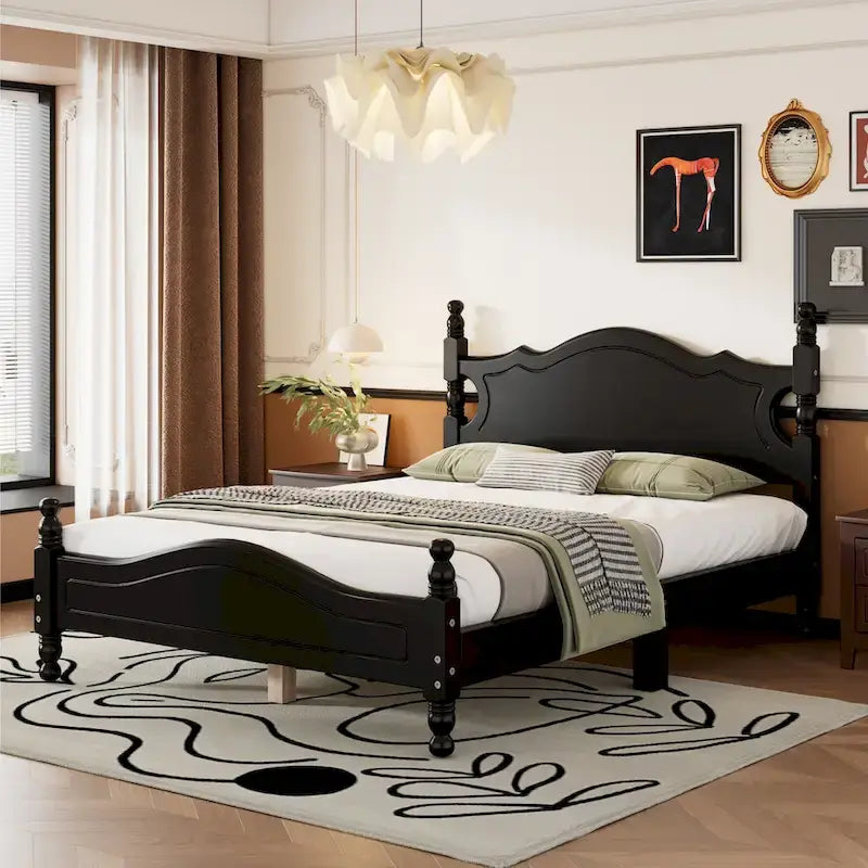 Retro Style Platform Bed Wood Platform Bed Frame