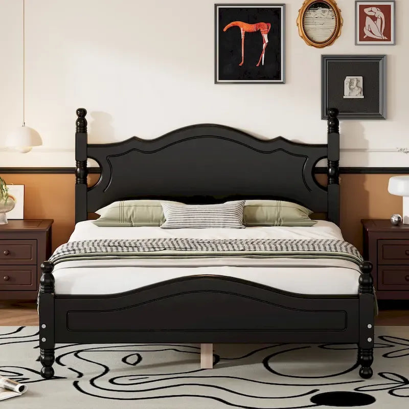 Retro Style Platform Bed Wood Platform Bed Frame