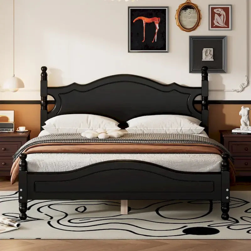 Retro Style Platform Bed Wood Platform Bed Frame
