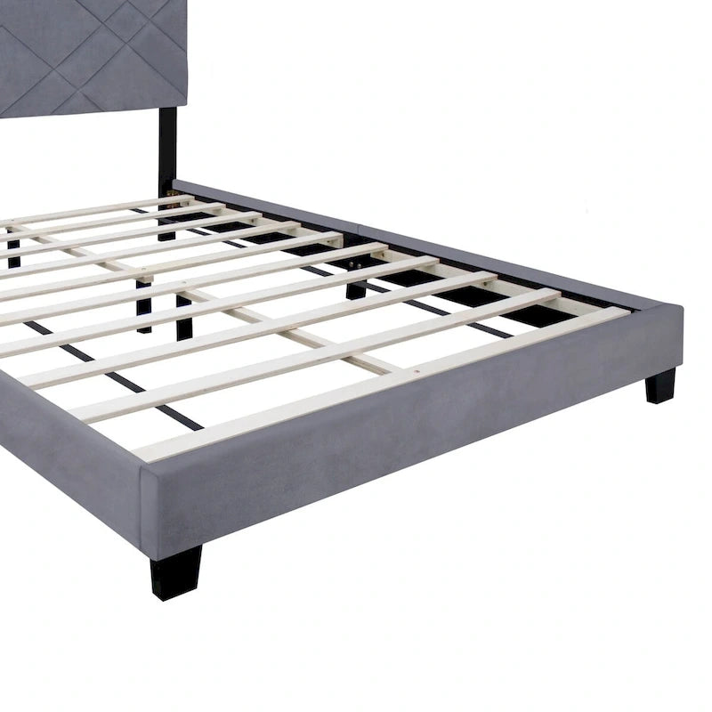 Gray Collection Queen Size Upholstered Headboard Adjustable Bed Frame Velvet Fabric Hot Style Super Popular Series