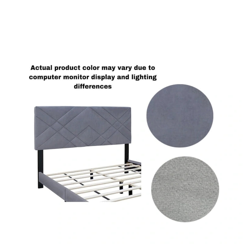 Gray Collection Queen Size Upholstered Headboard Adjustable Bed Frame Velvet Fabric Hot Style Super Popular Series