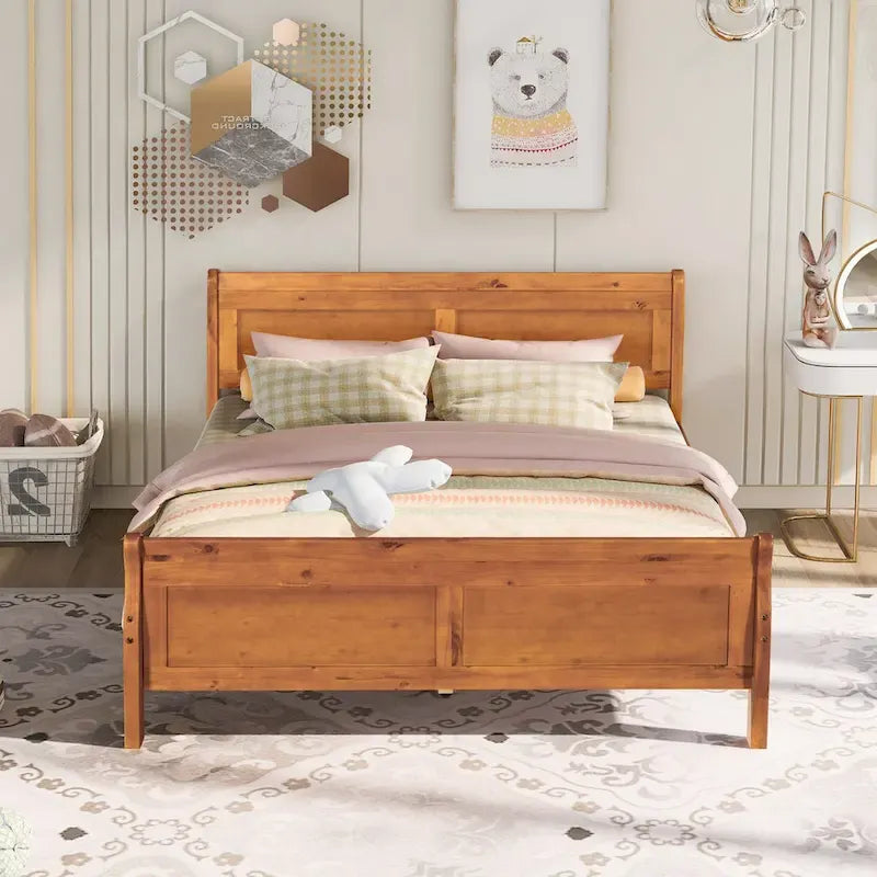 CUSchoice Queen Size Wood Platform Bed with Headboard