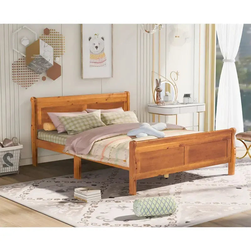 CUSchoice Queen Size Wood Platform Bed with Headboard