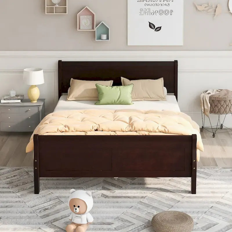 CUSchoice Queen Size Wood Platform Bed with Headboard