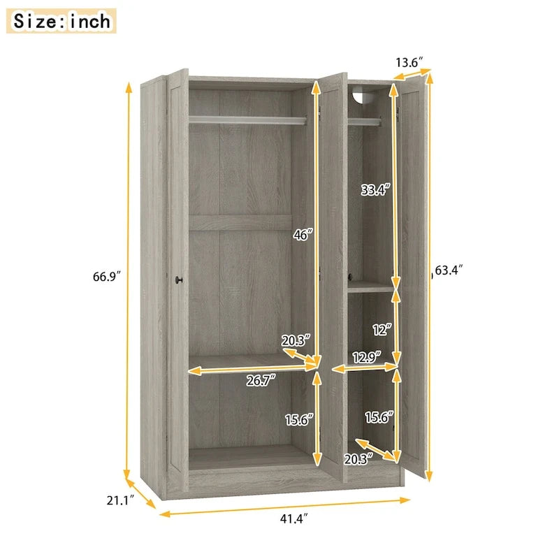 3-Door Shutter Wardrobe with shelves