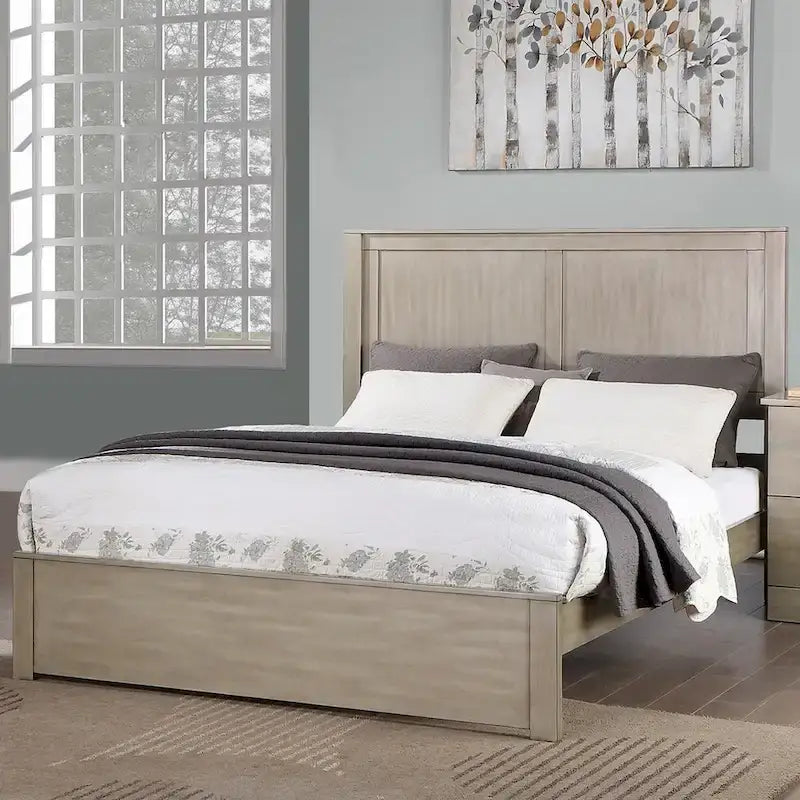 Wooden Queen Bed with 2 Panels Headboard Design