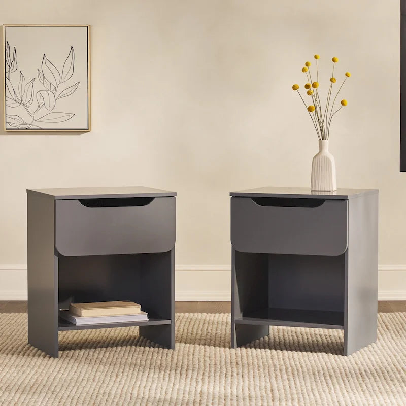 Middlebrook Designs Modern 1-Drawer Nightstand with Cubby (Set of 2)