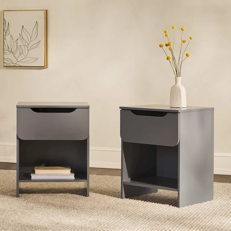 Middlebrook Designs Modern 1-Drawer Nightstand with Cubby (Set of 2)