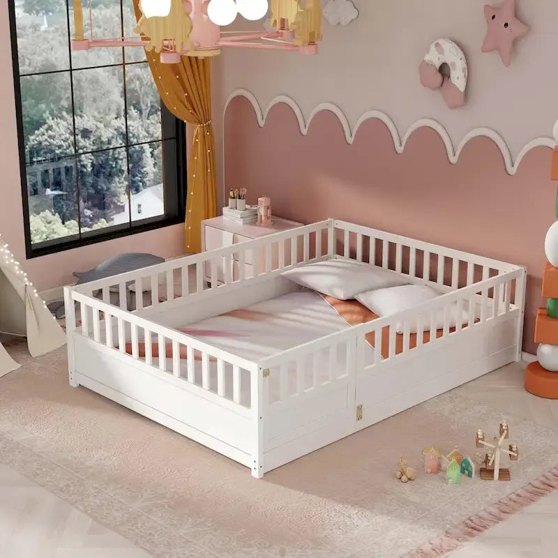 Montessori wooden children's floor bed without Support slat