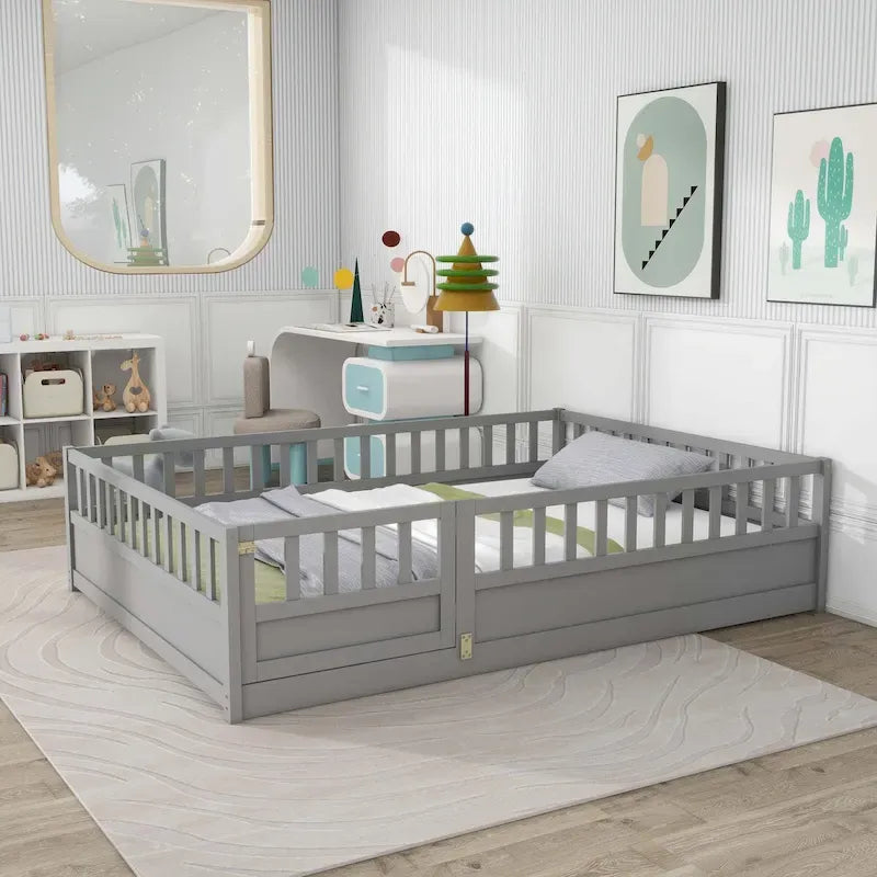 Montessori wooden children's floor bed without Support slat