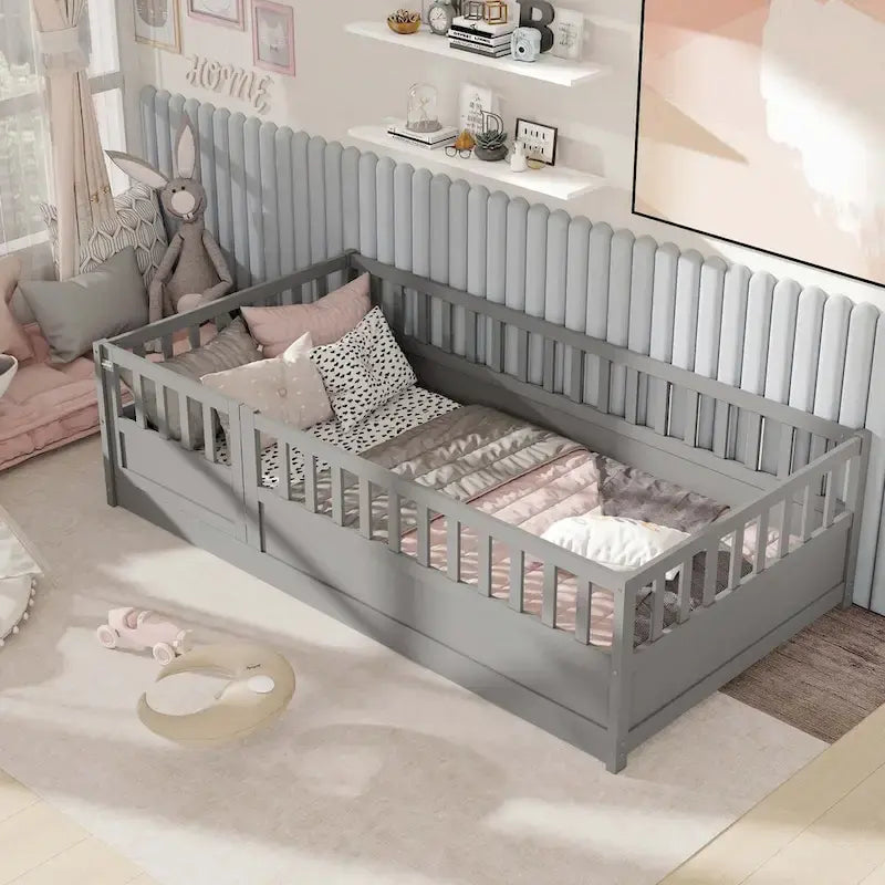 Montessori wooden children's floor bed without Support slat