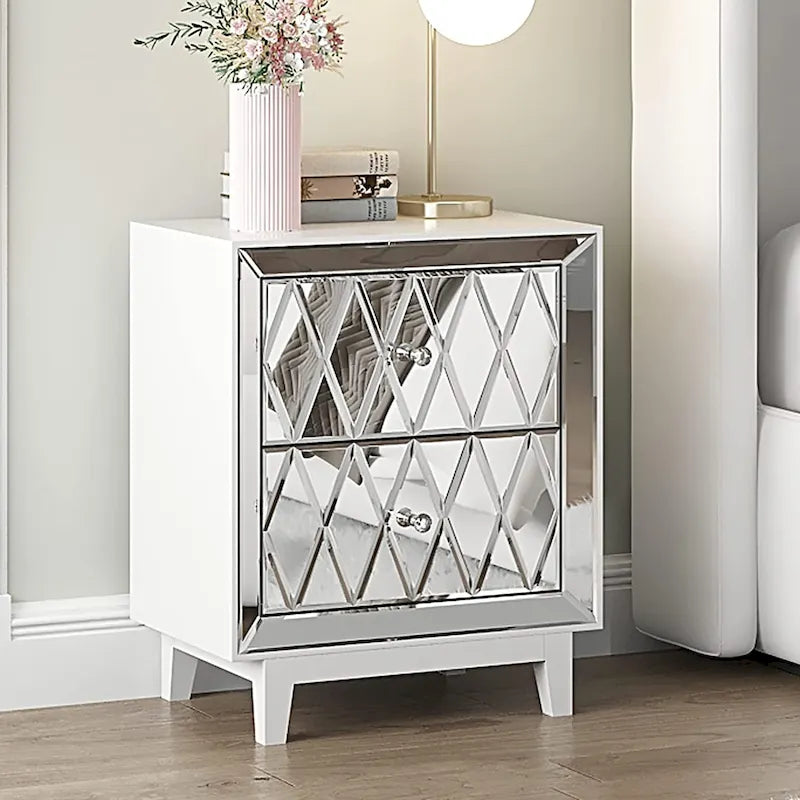 2-Drawer Mirrored Nightstand End Table