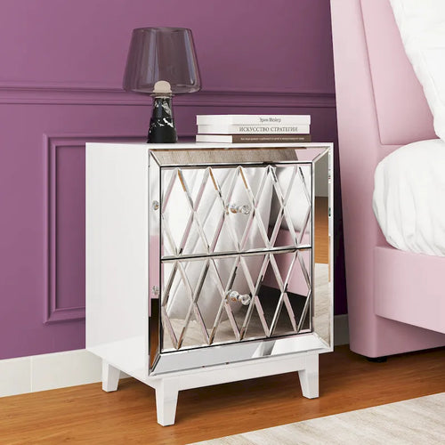 2-Drawer Mirrored Nightstand End Table