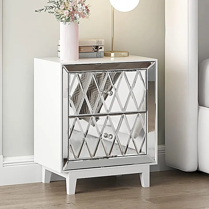 2-Drawer Mirrored Nightstand End Table