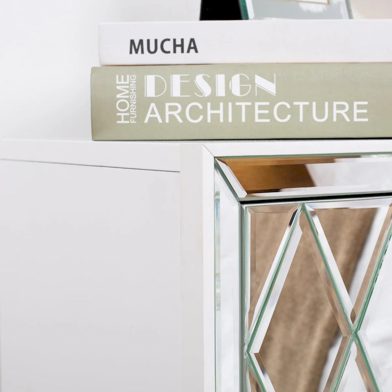 2-Drawer Mirrored Nightstand End Table