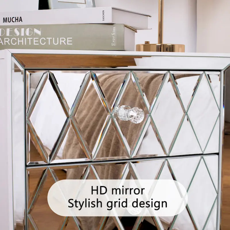 2-Drawer Mirrored Nightstand End Table