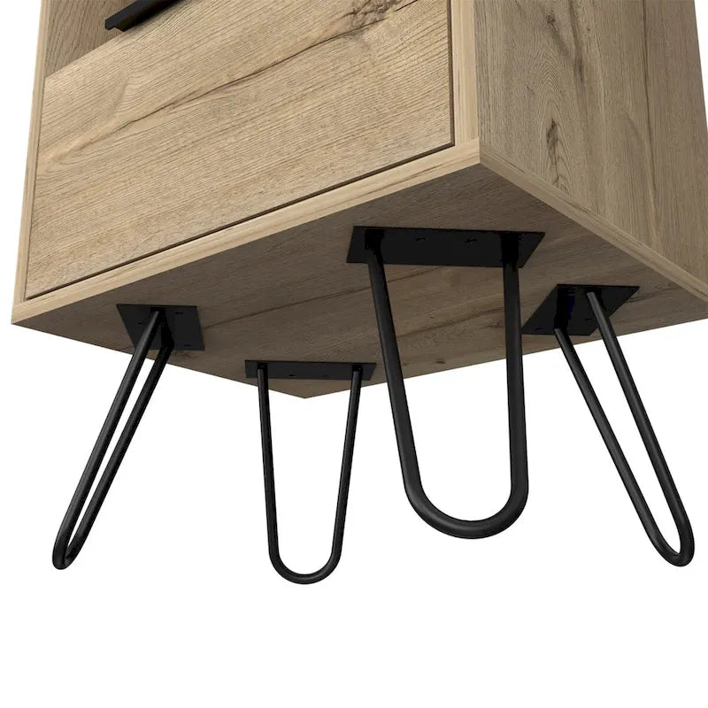Nightstand 22H, One Open Shelf, Single Door Cabient, Hairpin Legs, Black