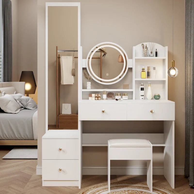 Makeup Vanity Desk with Mirror and Lights, Dressing Table for Bedroom
