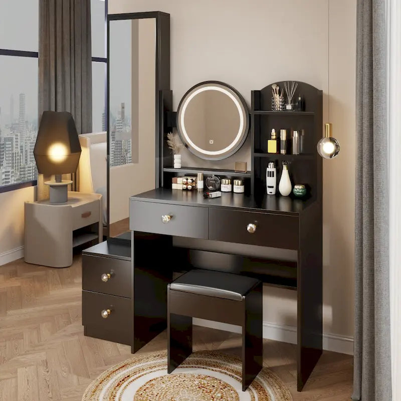 Makeup Vanity Desk with Mirror and Lights, Dressing Table for Bedroom