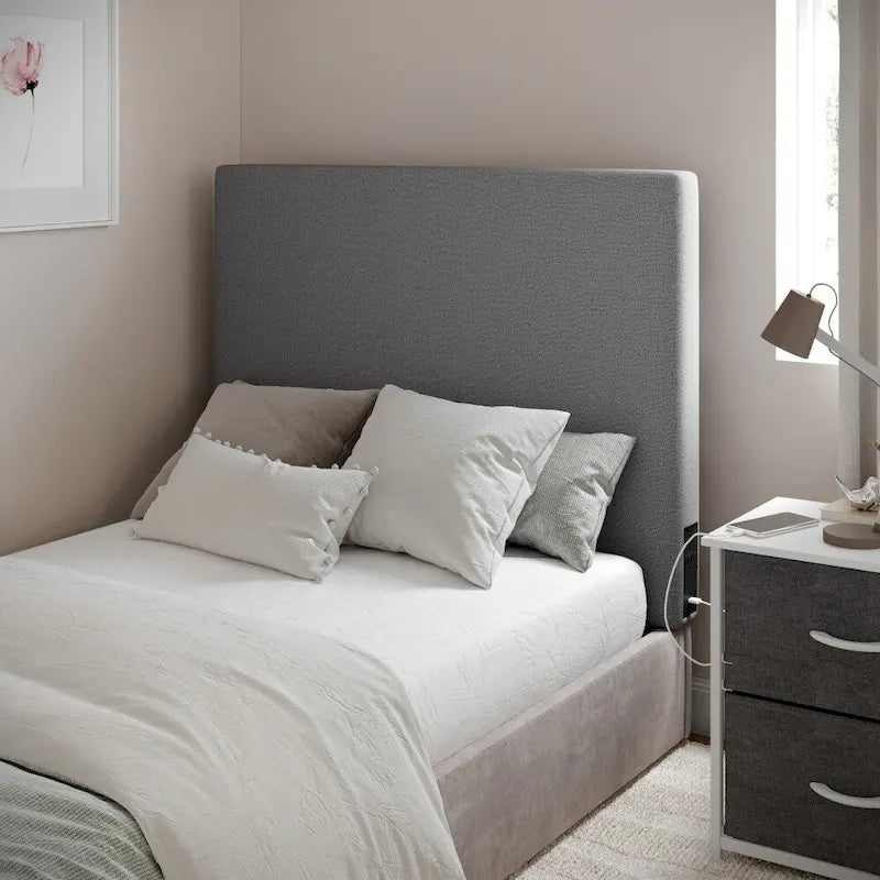 Upholstered Headboard with 2 Power Outlets, 1 USB, 1 USB-C Port