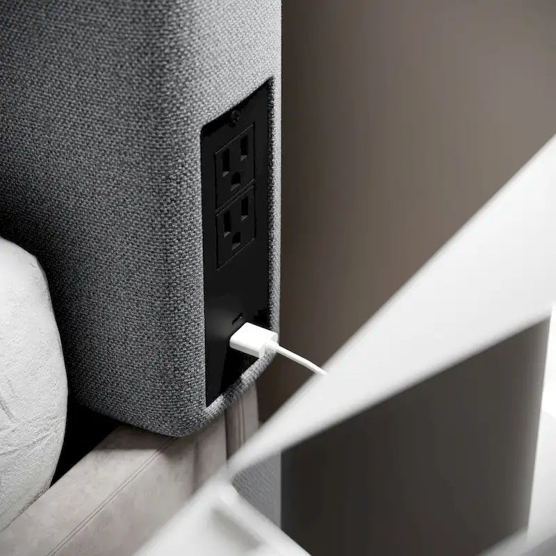 Upholstered Headboard with 2 Power Outlets, 1 USB, 1 USB-C Port