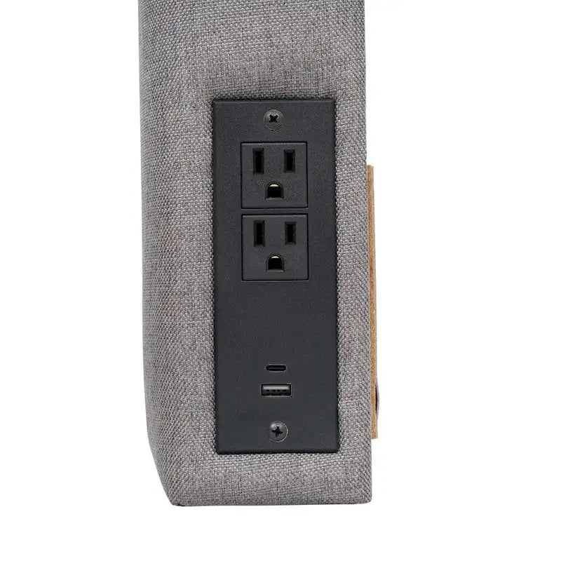 Upholstered Headboard with 2 Power Outlets, 1 USB, 1 USB-C Port
