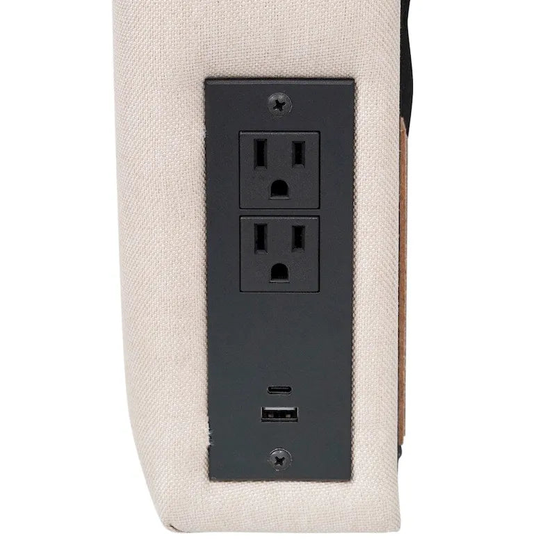 Upholstered Headboard with 2 Power Outlets, 1 USB, 1 USB-C Port