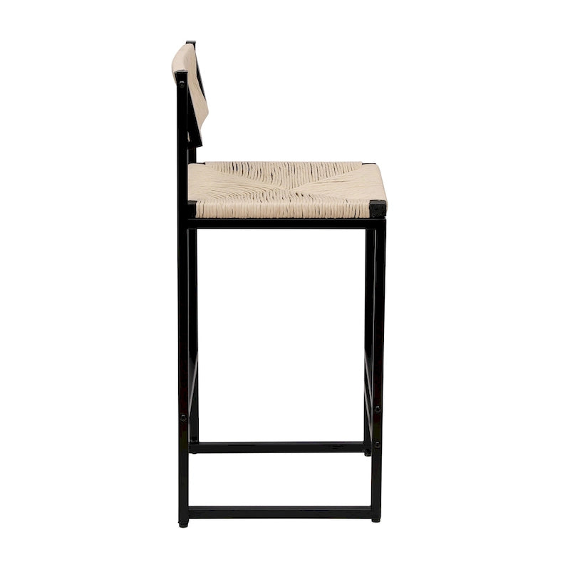 Set of 2 Papetr Rope Woven Dining Chairs, Bar Stools with Footrest