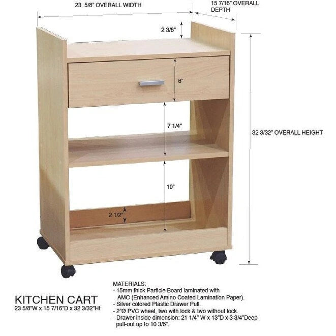 Kitchen Island Microwave Serving Cart Cabinet with Drawer and Shelfs for Storage (Beech)
