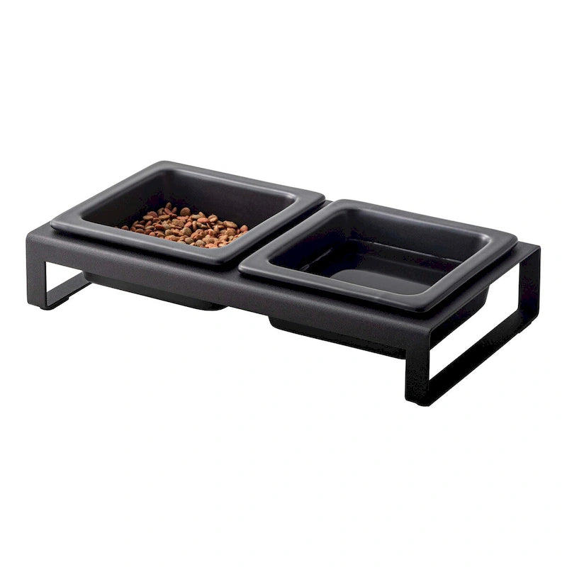 Yamazaki Home Pet Food Bowls - Two Styles, Steel and Ceramic, Short, 1.25 cups, 300 milliliters per bowl