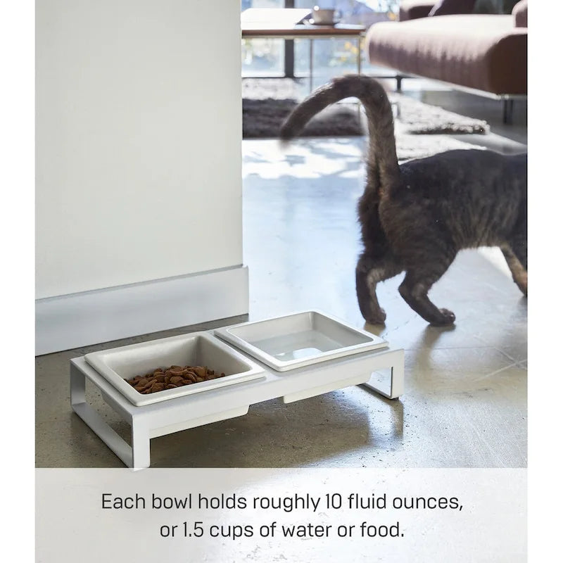 Yamazaki Home Pet Food Bowls - Two Styles, Steel and Ceramic, Short, 1.25 cups, 300 milliliters per bowl